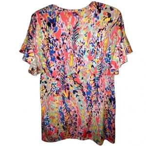 BEESON River Pullover Top Beautiful Multi Colors Butterfly Sleeves Size S